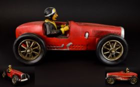 A Vintage Copy of A 1920'S Model of a Racing Car with Driver Seated. c.1970's. Hand Painted -