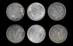 United States of America Silver Morgan One Dollars ( 3 ) Three High Grade Coins In Total.