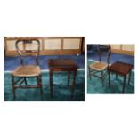 An Occasional Table And Chair Small square mahogany table with turned legs and ribbon inlay to top,