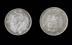 George IV - Shield Back - High Grade Silver Shilling Coin. Date 1825, Laureate Head First Issue,