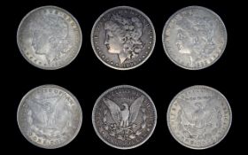 United States of America Silver Morgan One Dollars ( 3 ) High Grade Coins In Total.