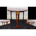 Edwardian - Small Walnut Drop Leaf Occasional Tea Table, with Turned Legs and Stretcher on
