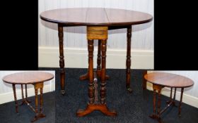 Edwardian - Small Walnut Drop Leaf Occasional Tea Table, with Turned Legs and Stretcher on