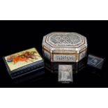 A Russian Lacquer Box And Small Collection Of Decorative Boxes Rectangular footed trinket box, the