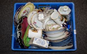 A Good Box of Ceramics to include blue and white decorative plates, assorted cabinet plates