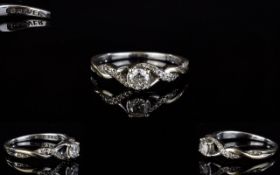 18ct White Gold Set Single Stone Diamond Ring, with Diamond Set Twist Shoulders,