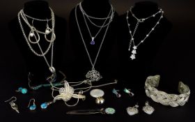 A Collection Of Silver And Mixed Metal Costume Jewellery Approx 16 items in total to include