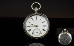 Victorian Period - Heavy Silver Key Wind Open Faced Pocket Watch, Features White Porcelain Dial,
