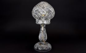 Excellent Quality and Heavy Lead Crystal Table Lamp. Mushroom Shape, Standing 14.25 Inches Tall. c.