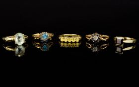 Ladies Small Collection Of 9ct Gold- Stone Set Dress Rings. (5) five in total.