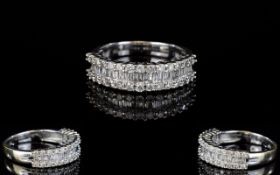 Ladies 18ct White Gold Nice Quality Baguette Cut and Brilliant Cut Diamond Channel Set Dress Ring.