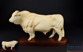 Beswick - Farm Animal Figure - Connoisseur Cattle ' Charolais Bull on Wooden Plinth. Model No 2463A.