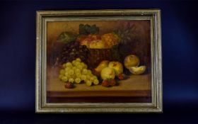 Oil On Canvas, Still Life Fruit, Gilt Frame 16 x 20 Inches.