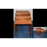 G Plan 1970's Nest of Tables. Set of three teak tables of plain form with integral leg detail. 19.