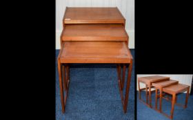 G Plan 1970's Nest of Tables. Set of three teak tables of plain form with integral leg detail. 19.