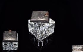 H F Daltrey & Co Edwardian Cut Glass Inkwell With Silver Top Square cut glass inkwell with