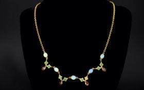 Victorian Period - Superb Quality 18ct Gold Stone Set Necklace, Set with Opals,