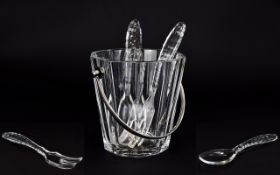 Baccarat - Swivel Handle Glass Ice Bucket with Glass Servers. Baccarat France Marked to Underside of