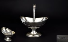 Victorian Period - Fine Quality Silver Swivel Handle Basket Shaped Pedestal Bowl,