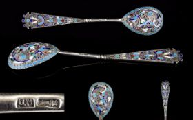 A Superb Russian Silver And Enamel/Cloisonne Spoon. Early 20th Century Period, Work Master DN.