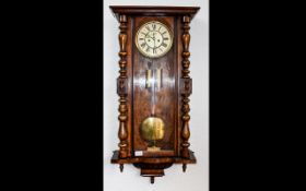Late 19thC Walnut Cased Vienna Wall Clock, Cream Chapter Dial With Roman Numerals And Subsidiary