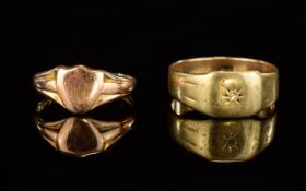 9ct Rose Gold Shield Shaped Ring. Fully Hallmarked + 9ct Gold Diamond Inset Gents Signet Ring.
