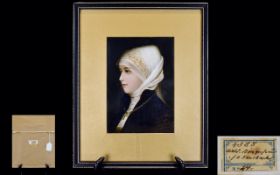 Hutschenreuther Superb Quality Hand Painted Porcelain Plaque. Profile Portrait of a Young Woman From