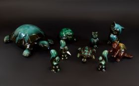 A Collection Of Green/Black Blue Mountain Animal Ceramic Figures comprising of three tortoises,