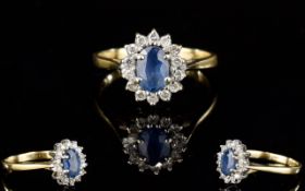 Ladies 9ct Gold Set Diamond and Sapphire Cluster Ring.