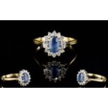 Ladies 9ct Gold Set Diamond and Sapphire Cluster Ring.