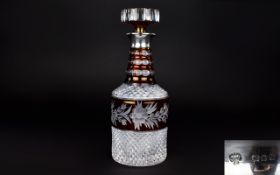 Elizabeth II Period Superb - Clear / Coloured Deep Cut Crystal Decanter with Silver Collar and