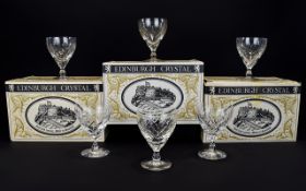 Edinburgh Crystal Full Lead Crystal Set of Six Goblets, In Original Boxes, Never Used Condition