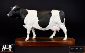 Beswick Farm Animal Figure - Connoisseur Cattle ' Friesian Cow ' on Teak Plinth. Model No A2607.