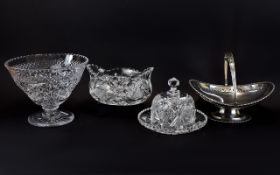 Three Pieces of Good Quality Cut Glass comprising Welsh Glass Large Punch Bowl with star cut base