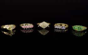 A Small Collection Of Ladies Stone Set 9ct Gold Dress Rings. (5) Five in total.