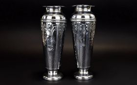 A Pair Of Early 20th Century Beldray Metalware Vases Two trumpet form vases in late nouveau style