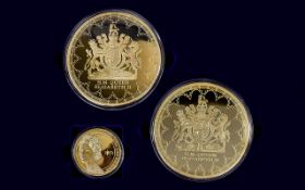 A Collection of Super size 24ct Gold Plated Proof Coins / Medallions to Commemorate Queen Elizabeth