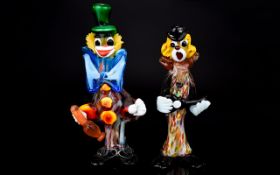 Murano Glass 1960's - Multi Coloured Clown Figures. Both Figures are In Excellent Undamaged