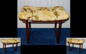 Mid Century Modern Footstool, teak wood frame of plain form with upholstered Japanese top finished