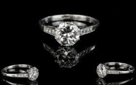 Art Deco Period - Platinum Set Single Stone Diamond Ring. Superb Quality.