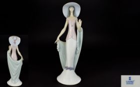 Lladro Elegant and Tall Figurine ' Lady of Nice ' Model No 6213. Issued 1995, Height 11.75 Inches.