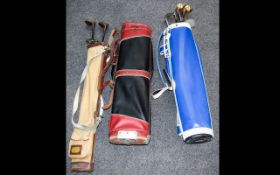 Three Golf Bags Containing A collection Of Mixed 20thC Golf Clubs, Hickory And Metal Shafts