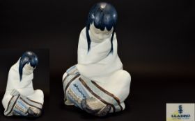 Lladro Gres Figure ' Eskimo Girl ' Model No 2008.3. Issued 1970 - Retired. 11.5 Inches High.