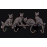 A Cast Iron 4 x Hook Key Holder In The Form of 4 x Cats. 11.5 Inches.