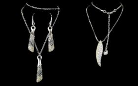 Swarovski Necklace And Earring Suite Contemporary silver tone necklace with long crystal set