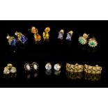 A Collection of Eight ( 8 ) Pairs of Stone Set 9ct Gold Earrings.