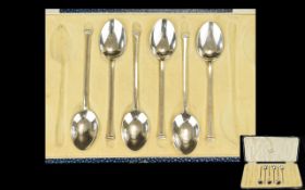 Art Deco Period Set of Six Silver Coffee Spoons. Hallmark Sheffield.