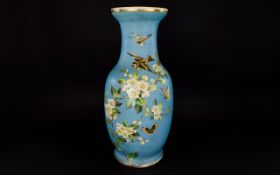 A Large Decorative Vase Floor standing ornamental vase hand painted with apple blossom, bird and