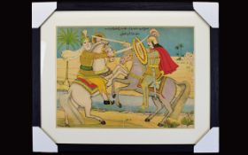 Antique Middle Eastern Colour Print Framed polychrome print on pulp paper depicting Crusaders on