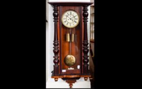 Late 19thC Mahogany Cased Vienna Wall Clock, Cream Chapter Dial With Roman Numerals And Subsidiary